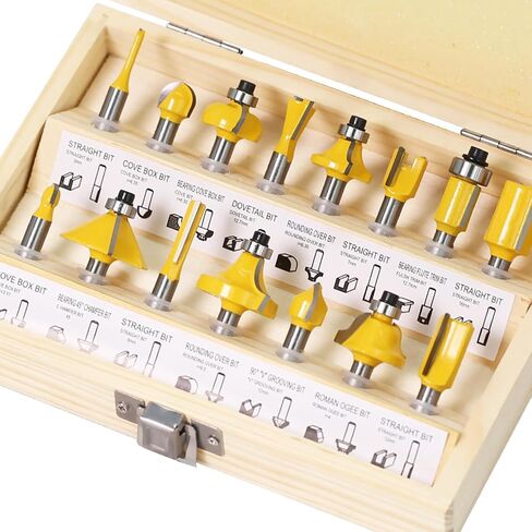 Router Bits Set 1/4 Inch Shank - 15 Pieces 1/4" Tungsten Carbide Router Bits Woodwork Tools Commercial Users Beginners Professional Woodworking in Kuwait
