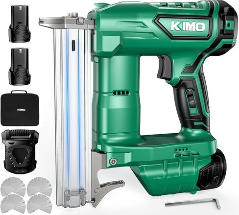 KIMO Brushless Brad Nailer Cordless, 180 Nails/min, Adjustable Depth, 2 Firing Modes, Safety Lock, 1000pcs 18 Gauge Nails & Staples, 2 in 1 Stapler and Nail Gun Cordless with battery 2*2.0Ah for DIY in Kuwait
