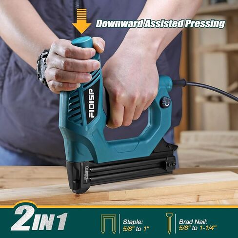 FIDISP Electric Nail Gun 18 Gauge, Heavy-Duty 2 in 1 Brad Nailer & Staple Gun –120V, Includes 2000 Pcs Brad Nails + Crown Staples for Carpentry, Upholstery, DIY in Kuwait