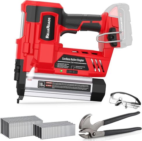 ReliaRoads 2" Cordless Brad Nailer, 2 in 1 18GA Staple Nail Gun Battery Powered Compatible with MilWauke 18V Battery, Electric Nail Gun Stapler with Nails Puller, 1600 Nails(Battery Not Included) in Kuwait