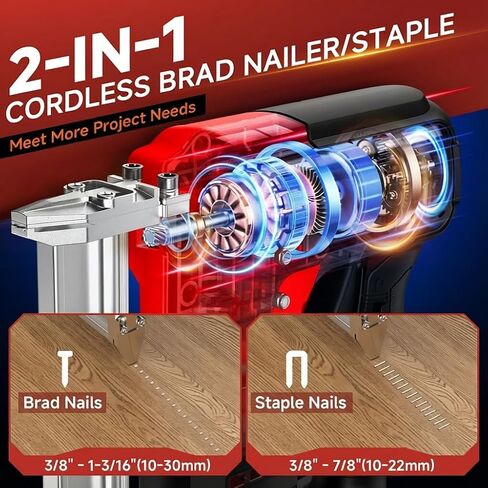 2-in-1 Cordless 18GA Nail Gun/Staple Gun, Compatible with Milwaukee 18V Battery (No Battery), Electric Brad Nailer/Stapler Battery Powered with 1200 Nails/Staples for Upholstery, Woodworking and DIY in Kuwait