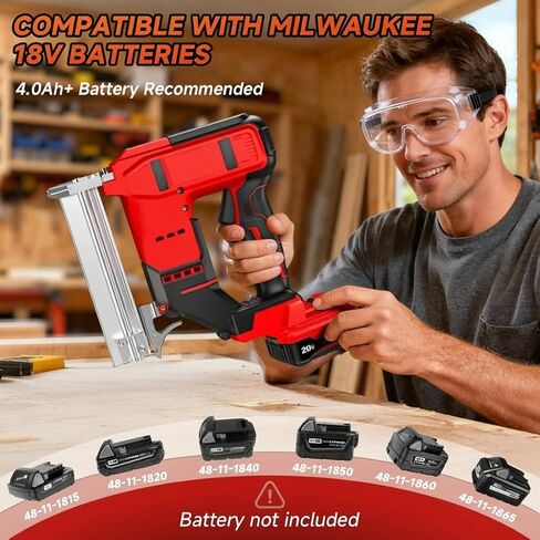 2-in-1 Cordless 18GA Nail Gun/Staple Gun, Compatible with Milwaukee 18V Battery (No Battery), Electric Brad Nailer/Stapler Battery Powered with 1200 Nails/Staples for Upholstery, Woodworking and DIY in Kuwait
