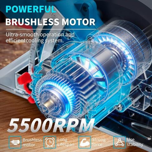 AwxryoX 6-1/2" Cordless Circular Saw,Brushless Sierra Circular with 2 x 6.0Ah Battery & 3 Blade,Electric Hand Circle Saw 0-45° Cutting Bevel,Max Cut Depth 2-1/4"(90°),1-7/16" (45°) for Wood Metal PVC in Kuwait