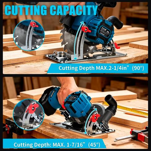 AwxryoX 6-1/2" Cordless Circular Saw,Brushless Sierra Circular with 2 x 6.0Ah Battery & 3 Blade,Electric Hand Circle Saw 0-45° Cutting Bevel,Max Cut Depth 2-1/4"(90°),1-7/16" (45°) for Wood Metal PVC in Kuwait