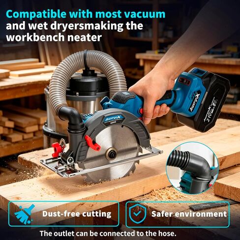 AwxryoX 6-1/2" Cordless Circular Saw,Brushless Sierra Circular with 2 x 6.0Ah Battery & 3 Blade,Electric Hand Circle Saw 0-45° Cutting Bevel,Max Cut Depth 2-1/4"(90°),1-7/16" (45°) for Wood Metal PVC in Kuwait