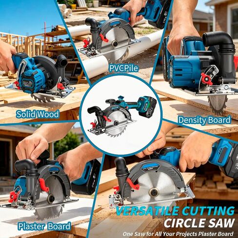 AwxryoX 6-1/2" Cordless Circular Saw,Brushless Sierra Circular with 2 x 6.0Ah Battery & 3 Blade,Electric Hand Circle Saw 0-45° Cutting Bevel,Max Cut Depth 2-1/4"(90°),1-7/16" (45°) for Wood Metal PVC in Kuwait