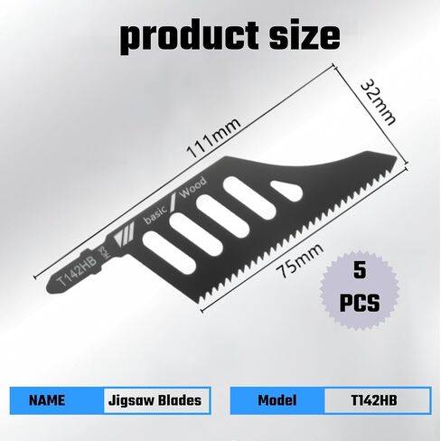T142HB T-Shank Flush Cut Jigsaw Blades for Wood, HCS, 5 Pcs | 90° Flush Cut | HCS Three-Sided Grinding | Fast Chip Removal | T-Shank Universal | 5 Pcs with Case in Kuwait