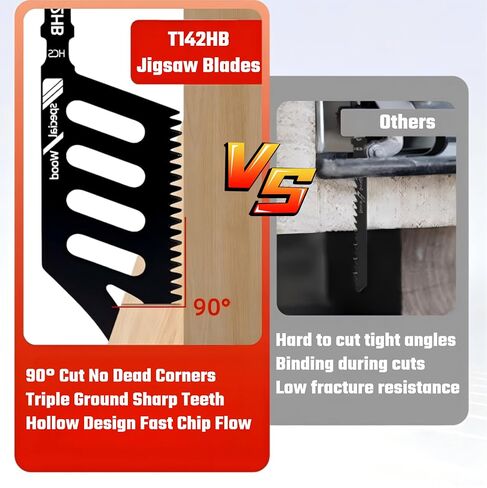 T142HB T-Shank Flush Cut Jigsaw Blades for Wood, HCS, 5 Pcs | 90° Flush Cut | HCS Three-Sided Grinding | Fast Chip Removal | T-Shank Universal | 5 Pcs with Case in Kuwait