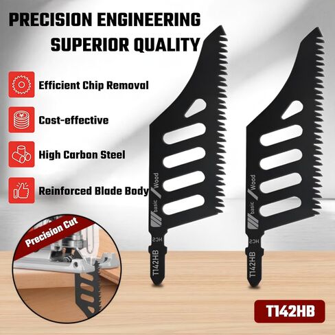 T142HB T-Shank Flush Cut Jigsaw Blades for Wood, HCS, 5 Pcs | 90° Flush Cut | HCS Three-Sided Grinding | Fast Chip Removal | T-Shank Universal | 5 Pcs with Case in Kuwait