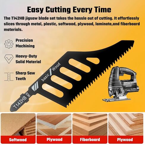 T142HB T-Shank Flush Cut Jigsaw Blades for Wood, HCS, 5 Pcs | 90° Flush Cut | HCS Three-Sided Grinding | Fast Chip Removal | T-Shank Universal | 5 Pcs with Case in Kuwait