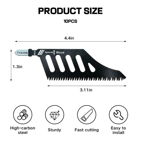 10-Pack T142HB T Shank Jigsaw Blades Set, High Carbon Steel Jig Saw Blades for Soft Wood Cutting, Flush Cut Jigsaw Blade for Plywood Plastics Fiberboard, Universal Professional Power Tool Accessories in Kuwait