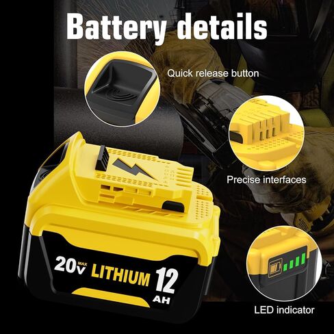 2Pack 12000mAh High Capacity Replacement for Dewalt 20v Max Battery 12.0 Ah Lithium Compatible with Dewalt 20v Battery Compatible with Dewalt Battery 20v DCB206 DCB201 DCB203 DCB207 DCB204 Power Tool in Kuwait