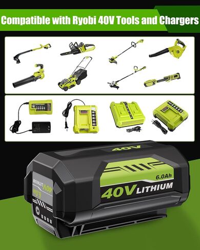 2 Pack 40V 6.0Ah Lithium Ion Battery Replacement for Ryobi 40V Battery OP4060A1 0P40601 0P4075A OP4050A OP4026A OP40201 0P4040 0P401 Compatible with Ryobi 40V Cordless Power Tools in Kuwait