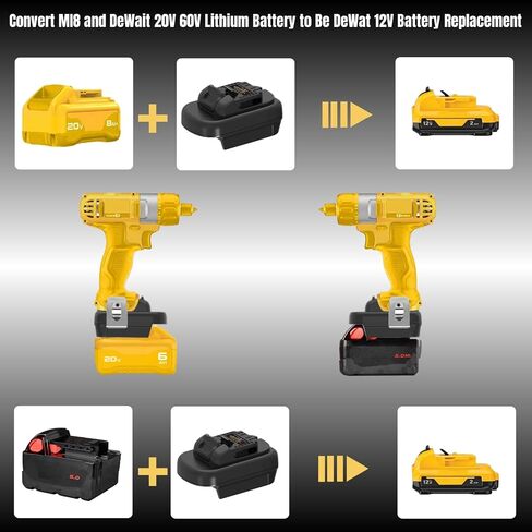 for DeWalt 20V to 12V Adapter, Convert for DeWalt 20V Lithium Battery and for Milwaukee 18V for M18 Battery to Work for DeWat 12V Cordless Tools in Kuwait