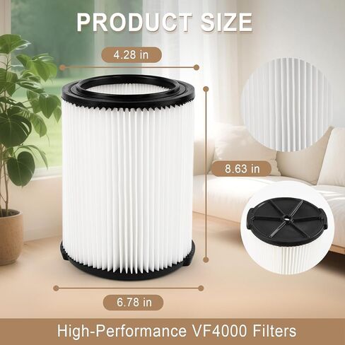 2 Pack VF4000 Replacement Filter, Standard Wet/Dry Rigid Shop Vac Filters, Compatible with 5-20 Gallon Vacuum, Reusable and Washable in Kuwait