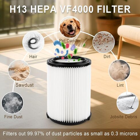 2 Pack VF4000 Replacement Filter, Standard Wet/Dry Rigid Shop Vac Filters, Compatible with 5-20 Gallon Vacuum, Reusable and Washable in Kuwait