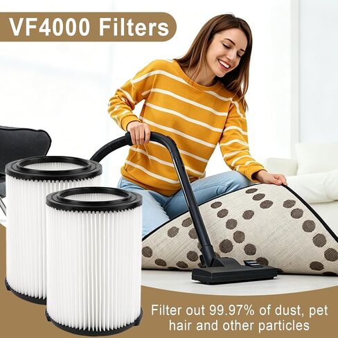 2 Pack VF4000 Replacement Filter, Standard Wet/Dry Rigid Shop Vac Filters, Compatible with 5-20 Gallon Vacuum, Reusable and Washable in Kuwait