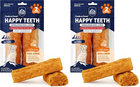 Happy Teeth Natural Cheese Dog Chews | Peanut Butter Flavor | Dental Chew | Protein Rich | Gluten Free - Lactose Free - Wheat Free - Soy Free | 2 Happy Teeth Chews per Resealable Pouch in Saudi Arabia