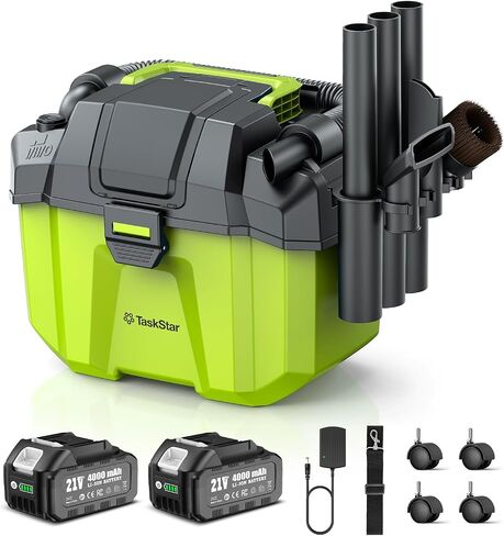 Cordless Shop Vac, 2x4.0Ah Battery Powered Shop Vac - 2.6 Gal Cordless Shop Vacuum Wet and Dry with HEPA Filter, Shoulder Strap & Accessory Storage Holder, Portable for Garage, Car, Workshop & Stairs in Kuwait