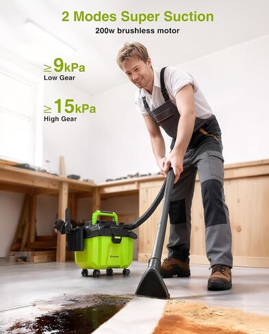 Cordless Shop Vac, 2x4.0Ah Battery Powered Shop Vac - 2.6 Gal Cordless Shop Vacuum Wet and Dry with HEPA Filter, Shoulder Strap & Accessory Storage Holder, Portable for Garage, Car, Workshop & Stairs in Kuwait