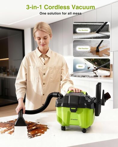 Cordless Shop Vac, 2x4.0Ah Battery Powered Shop Vac - 2.6 Gal Cordless Shop Vacuum Wet and Dry with HEPA Filter, Shoulder Strap & Accessory Storage Holder, Portable for Garage, Car, Workshop & Stairs in Kuwait