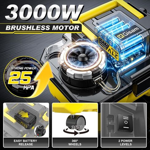 Cordless Shop Vac,3000W Brushless Motor,2x4.0Ah Battery Powered Shop Vac - 3-in-1 Wet Dry Vacuum Wet and Dry with HEPA Filter,Shoulder Strap & Accessory Storage Holder,Portable for Garage,Workshop,Car in Kuwait