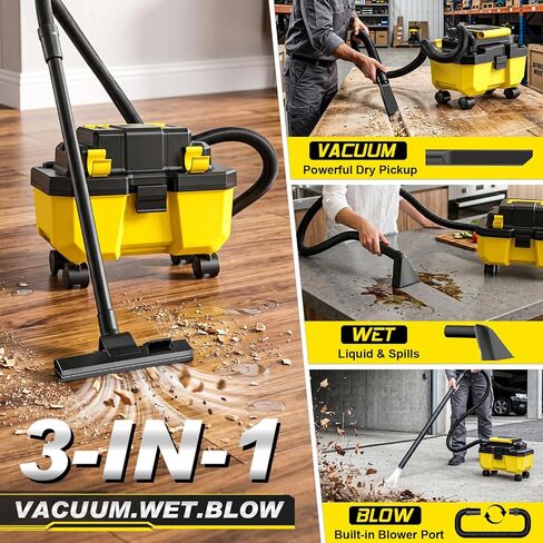 Cordless Shop Vac,3000W Brushless Motor,2x4.0Ah Battery Powered Shop Vac - 3-in-1 Wet Dry Vacuum Wet and Dry with HEPA Filter,Shoulder Strap & Accessory Storage Holder,Portable for Garage,Workshop,Car in Kuwait