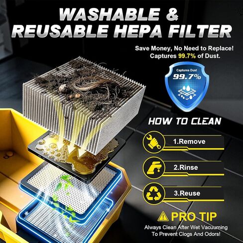 Cordless Shop Vac,3000W Brushless Motor,2x4.0Ah Battery Powered Shop Vac - 3-in-1 Wet Dry Vacuum Wet and Dry with HEPA Filter,Shoulder Strap & Accessory Storage Holder,Portable for Garage,Workshop,Car in Kuwait