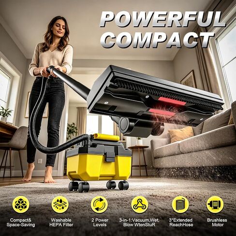 Cordless Shop Vac,3000W Brushless Motor,2x4.0Ah Battery Powered Shop Vac - 3-in-1 Wet Dry Vacuum Wet and Dry with HEPA Filter,Shoulder Strap & Accessory Storage Holder,Portable for Garage,Workshop,Car in Kuwait