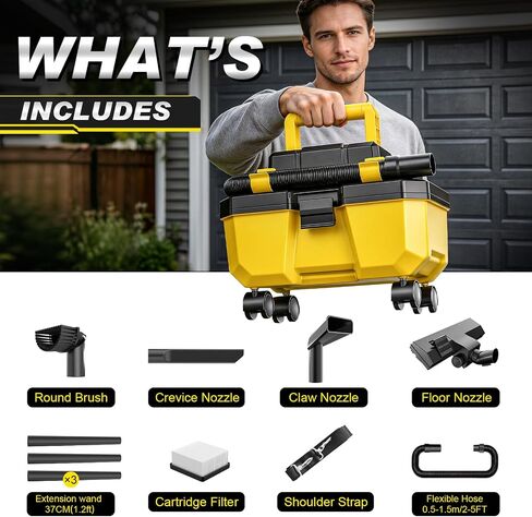 Cordless Shop Vac,3000W Brushless Motor,2x4.0Ah Battery Powered Shop Vac - 3-in-1 Wet Dry Vacuum Wet and Dry with HEPA Filter,Shoulder Strap & Accessory Storage Holder,Portable for Garage,Workshop,Car in Kuwait