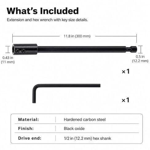 QWORK 12-Inch Hole Saw Extension, 1/2 Inch Hex Shank Drill Bit Extension – Heavy Duty Reach for 3/8" to 7/16" Arbors – Deep Hole Drilling in Wood, Metal & Masonry in Kuwait