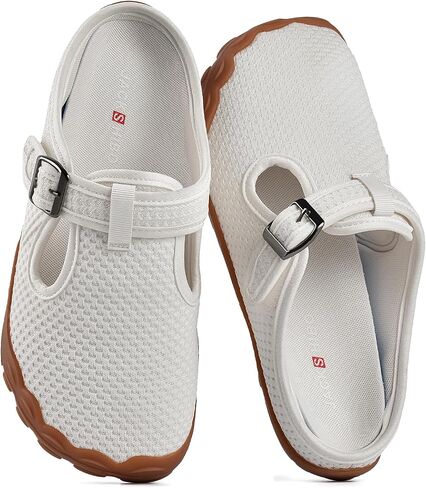JACKSHIBO Women's Mesh Mule Clogs Wide Toe Box Arch Support Slippers | Slip on, Closed Toe, Zero Drop, Plantar Fasciitis Orthopedic, Adjustable Buckle, Metatarsal Pads, Indoor Outdoor Backless in Kuwait