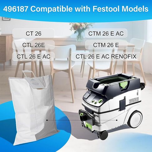 10 Pack 496187 Selfclean Filter Bags For Festool CT 26, CTL 26, CTM 26 | Dust Extractors Vacuum Bags for Festool Dust Collector, Large Capacity Vac Bags Easy to Trap Dust, Sawdust&Wood Chip in Kuwait