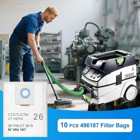 10 Pack 496187 Selfclean Filter Bags For Festool CT 26, CTL 26, CTM 26 | Dust Extractors Vacuum Bags for Festool Dust Collector, Large Capacity Vac Bags Easy to Trap Dust, Sawdust&Wood Chip in Kuwait