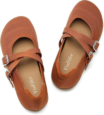Women's Knit Mary Jane Flats Round Toe Slip On Ballet Shoes 3 Styles Elastic Strap Pearl Buckle Cross Adjustable Strap Breathable Soft Cushioned Non Slip Casual Work Daily Walking Flat Shoes in Kuwait