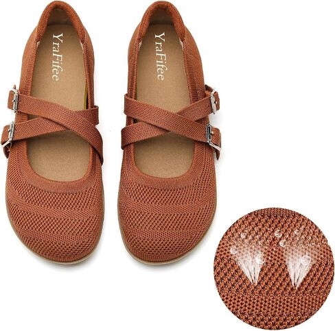 Women's Knit Mary Jane Flats Round Toe Slip On Ballet Shoes 3 Styles Elastic Strap Pearl Buckle Cross Adjustable Strap Breathable Soft Cushioned Non Slip Casual Work Daily Walking Flat Shoes in Kuwait