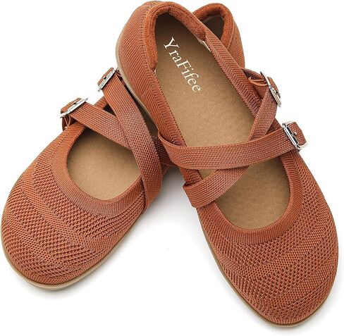 Women's Knit Mary Jane Flats Round Toe Slip On Ballet Shoes 3 Styles Elastic Strap Pearl Buckle Cross Adjustable Strap Breathable Soft Cushioned Non Slip Casual Work Daily Walking Flat Shoes in Kuwait