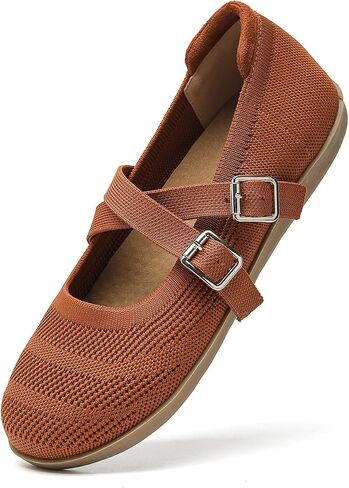 Women's Knit Mary Jane Flats Round Toe Slip On Ballet Shoes 3 Styles Elastic Strap Pearl Buckle Cross Adjustable Strap Breathable Soft Cushioned Non Slip Casual Work Daily Walking Flat Shoes in Kuwait