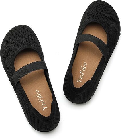 Women's Knit Mary Jane Flats Round Toe Slip On Ballet Shoes 3 Styles Elastic Strap Pearl Buckle Cross Adjustable Strap Breathable Soft Cushioned Non Slip Casual Work Daily Walking Flat Shoes in Kuwait