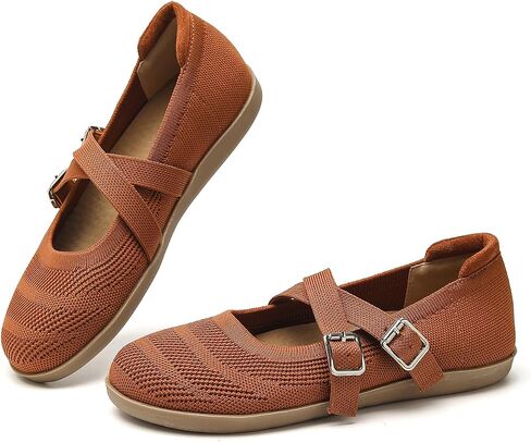 Women's Knit Mary Jane Flats Round Toe Slip On Ballet Shoes 3 Styles Elastic Strap Pearl Buckle Cross Adjustable Strap Breathable Soft Cushioned Non Slip Casual Work Daily Walking Flat Shoes in Kuwait
