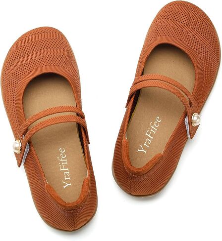 Women's Knit Mary Jane Flats Round Toe Slip On Ballet Shoes 3 Styles Elastic Strap Pearl Buckle Cross Adjustable Strap Breathable Soft Cushioned Non Slip Casual Work Daily Walking Flat Shoes in Kuwait