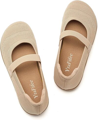 Women's Knit Mary Jane Flats Round Toe Slip On Ballet Shoes 3 Styles Elastic Strap Pearl Buckle Cross Adjustable Strap Breathable Soft Cushioned Non Slip Casual Work Daily Walking Flat Shoes in Kuwait