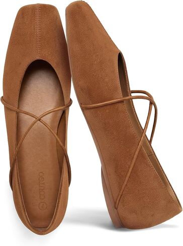 Coutgo Womens Square Toe Ballet Flats Comfortable Slip On Mary Jane Flats Crisscross Strap Work Casual Shoes in Kuwait