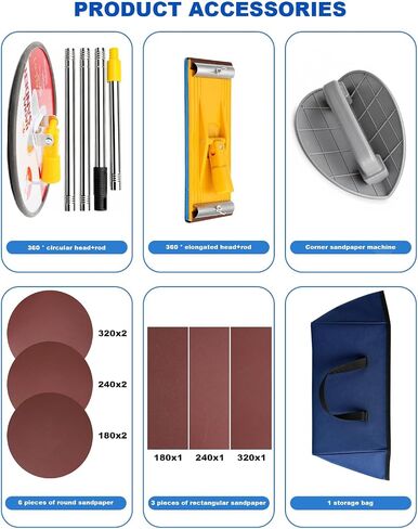 Drywall Pole Sander Kit, 12-50 Inch Adjustable Extension Pole with 360° Radial Swivel Head, drywall corner sander, Includes 9 Pcs Sandpaper Discs for Popcorn Ceiling Removal & Painting Prep in Kuwait