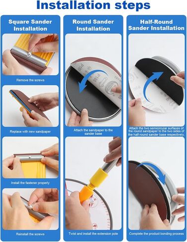 Drywall Pole Sander Kit, 12-50 Inch Adjustable Extension Pole with 360° Radial Swivel Head, drywall corner sander, Includes 9 Pcs Sandpaper Discs for Popcorn Ceiling Removal & Painting Prep in Kuwait