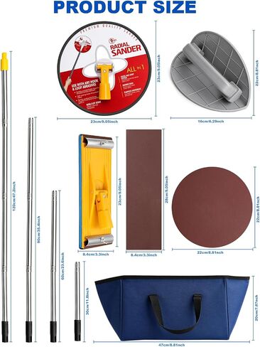 Drywall Pole Sander Kit, 12-50 Inch Adjustable Extension Pole with 360° Radial Swivel Head, drywall corner sander, Includes 9 Pcs Sandpaper Discs for Popcorn Ceiling Removal & Painting Prep in Kuwait
