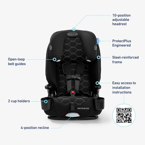 Graco Nautilus 2.0 LX 3-in-1 Harness Booster Car Seat ft. InRight Latch, Hex in Kuwait