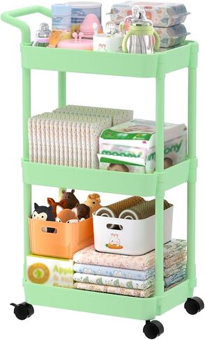 Volnamal Baby Diaper Caddy, Plastic Movable Diaper Cart Newborn Nursery Essentials Baby Diapers Organizer for Changing Table & Crib, Easy to Assemble, Beige in Kuwait