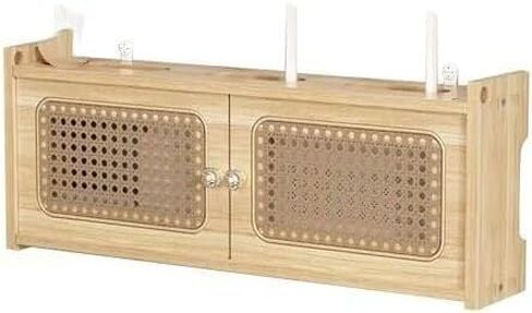 WiFi Router Storage Box, Wooden WiFi Router Box Wall Mount Rattan Door Cable Organizer Multicolor Multiple Sizes(Green,60cm/24in) in Kuwait