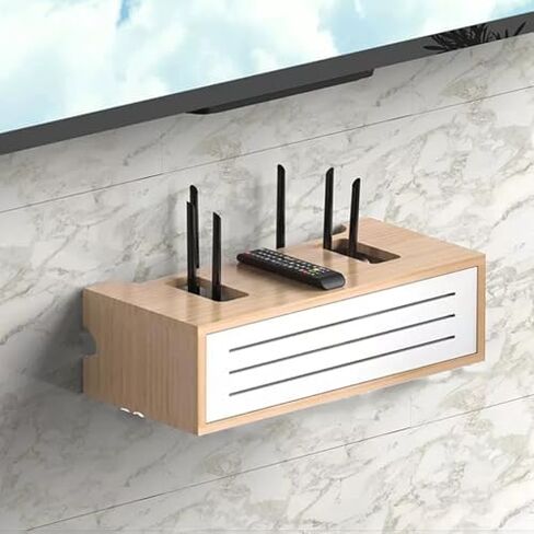 WiFi Router Storage Box, Wall Mount Wooden Router Box for WiFi Modem Router Multicolor 45-82cm(Yellow+Grey,62cm/24in) in Kuwait
